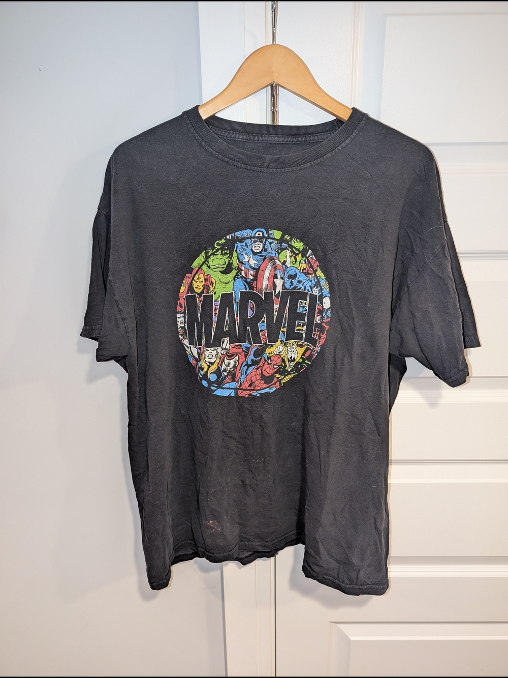 Marvel Black Graphic T‑Shirt with Multicolor Logo